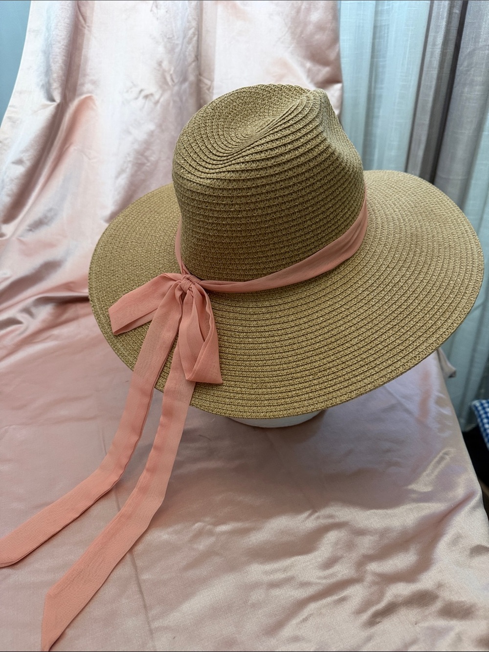 Vince Camuto Straw Sun Hat with Pink Ribbon Bow